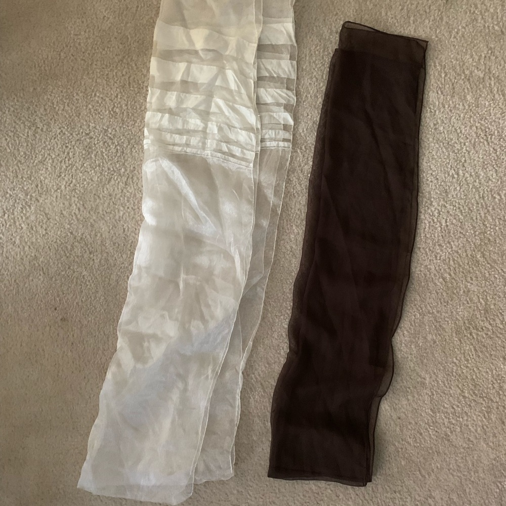 2 shawls; white with beads and chocolate brown